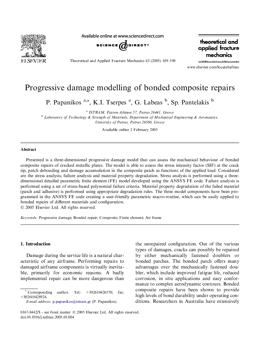 Progressive damage modelling of bonded composite repairs