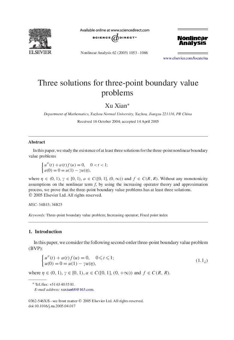 Three solutions for three-point boundary value problems