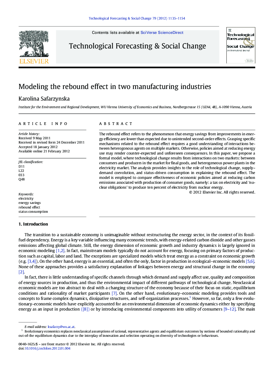 Modeling the rebound effect in two manufacturing industries