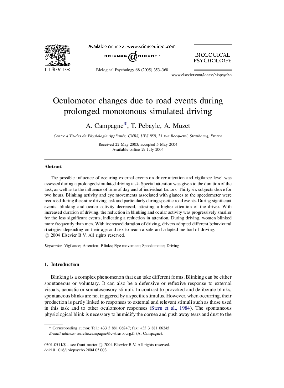Oculomotor changes due to road events during prolonged monotonous simulated driving