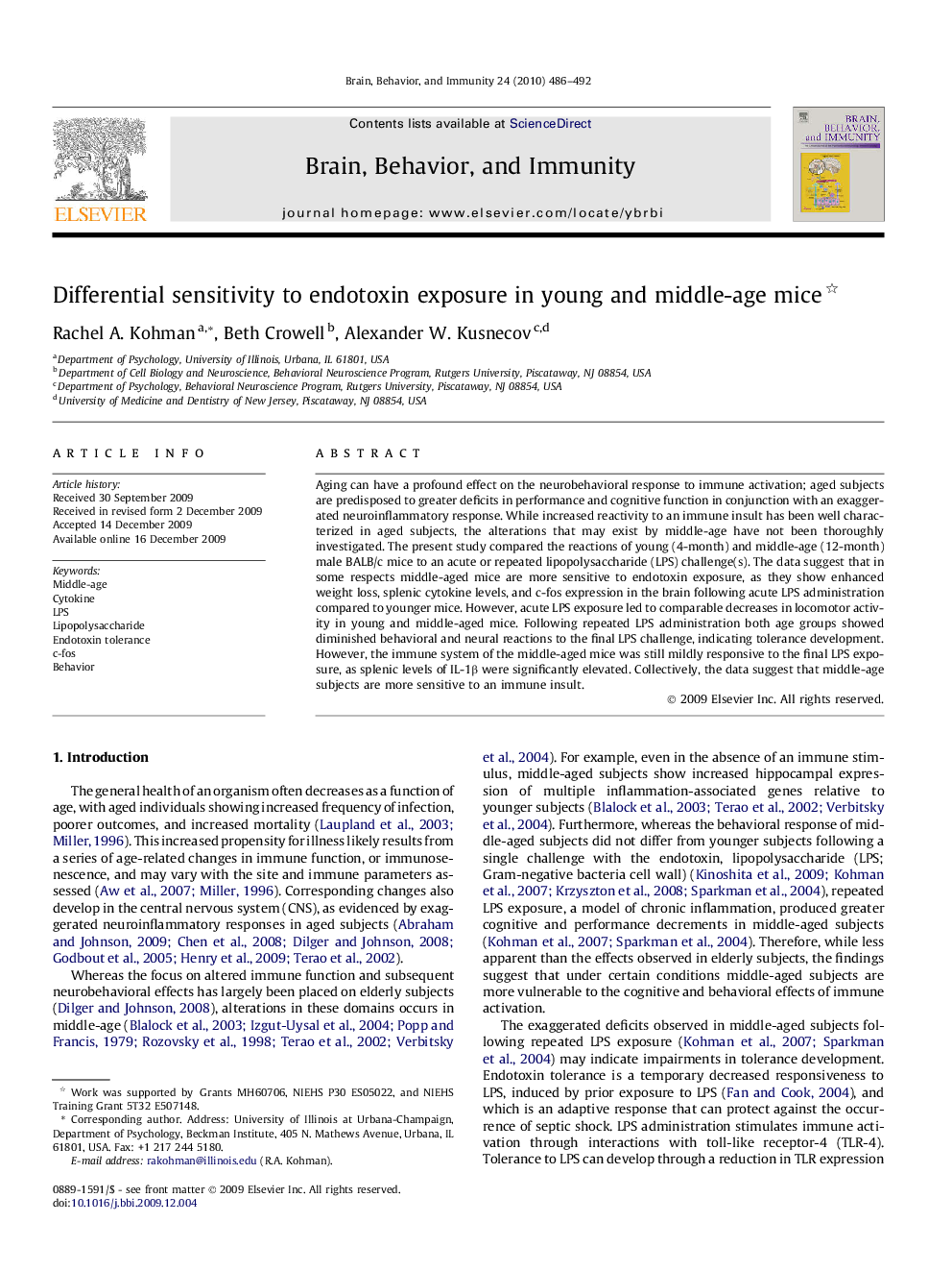 Differential sensitivity to endotoxin exposure in young and middle-age mice