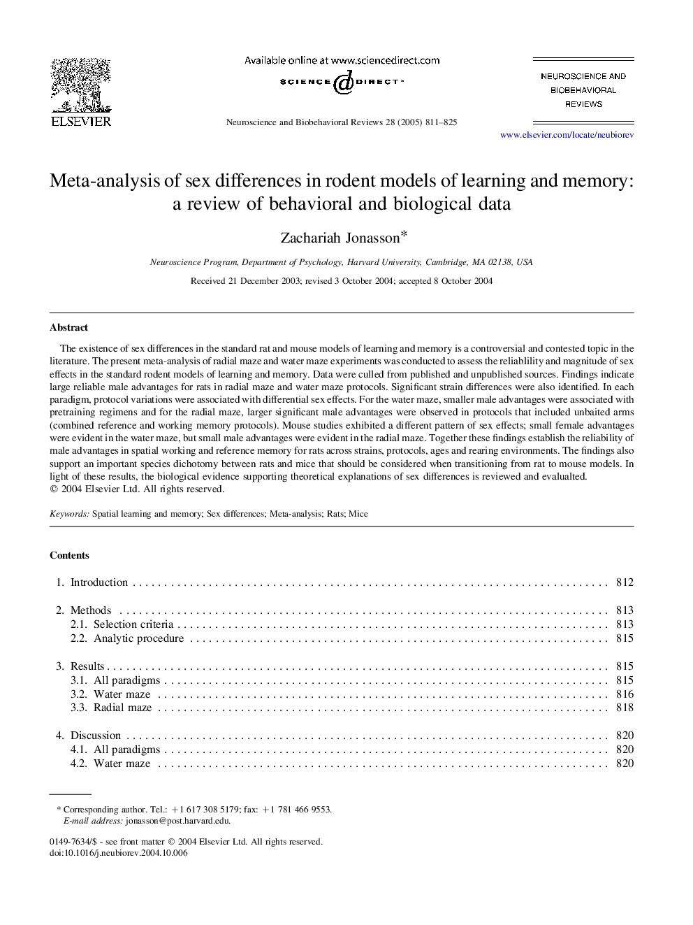 Meta-analysis of sex differences in rodent models of learning and memory: a review of behavioral and biological data