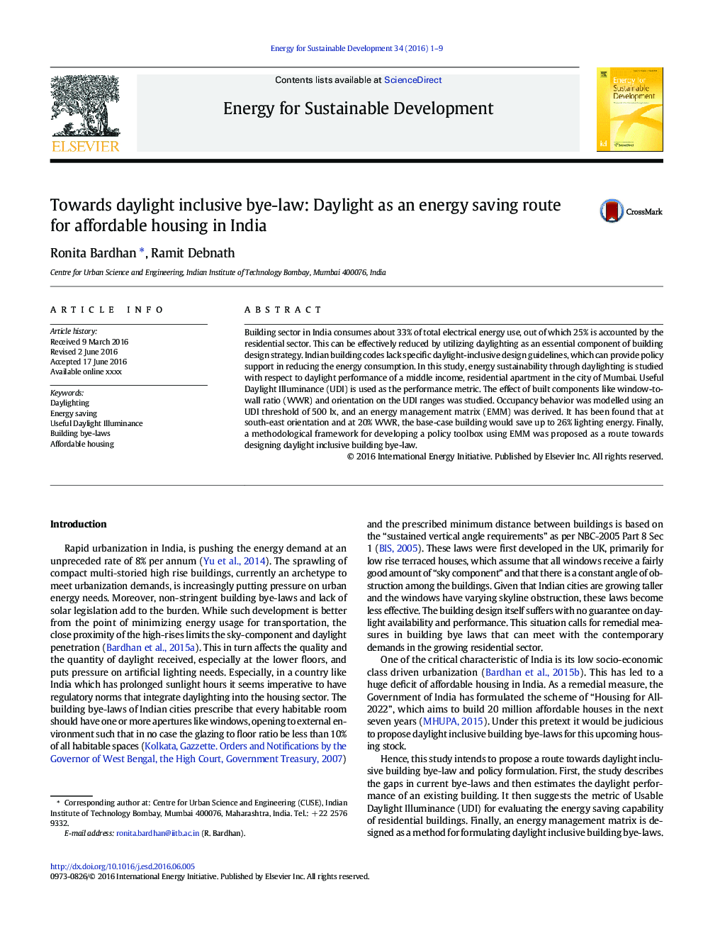 به سمت آئین نامه روشنایی روز: روشنایی روز به عنوان یک مسیر صرفه جویی در انرژی برای مسکن ارزان قیمت در هند