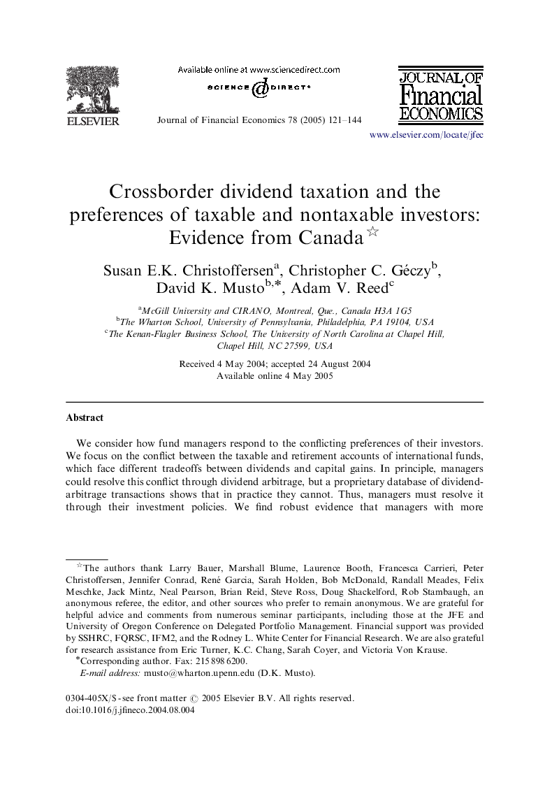 Crossborder dividend taxation and the preferences of taxable and nontaxable investors: Evidence from Canada