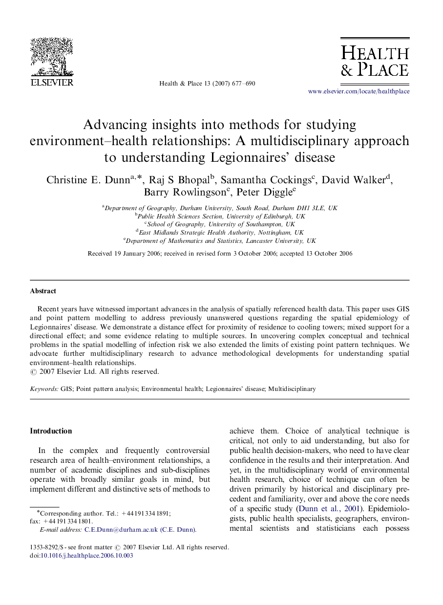 Advancing insights into methods for studying environment–health relationships: A multidisciplinary approach to understanding Legionnaires’ disease