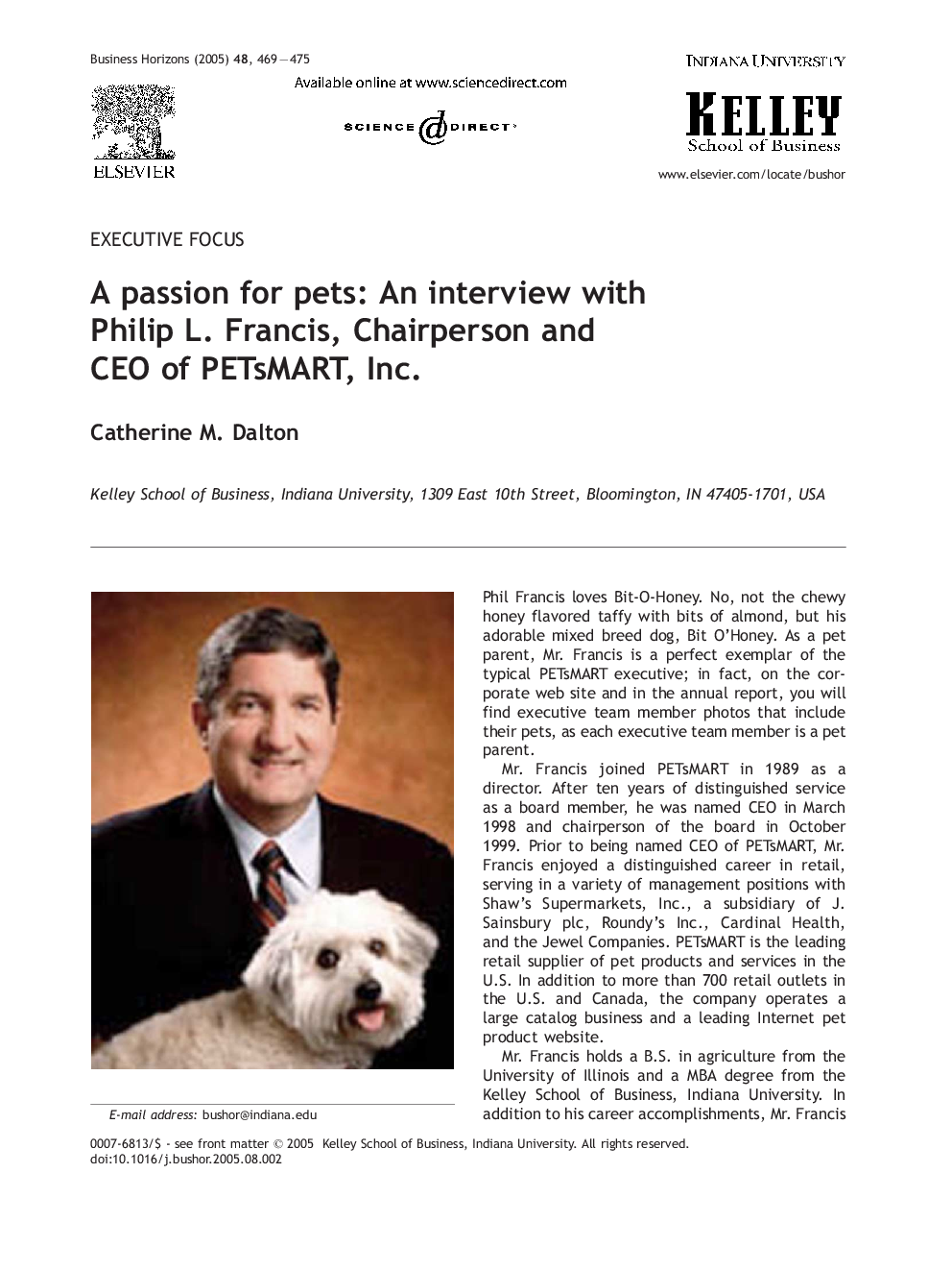 A passion for pets: An interview with Philip L. Francis, Chairperson and CEO of PETsMART, Inc.