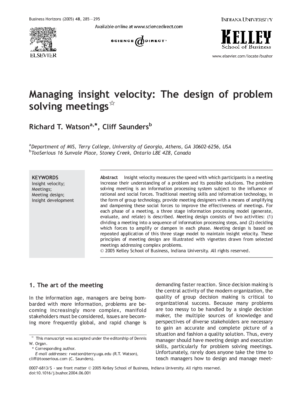 Managing insight velocity: The design of problem solving meetings