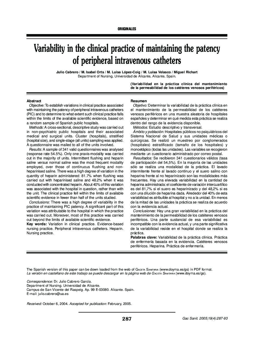 Variability in the clinical practice of maintaining the patency of peripheral intravenous catheters