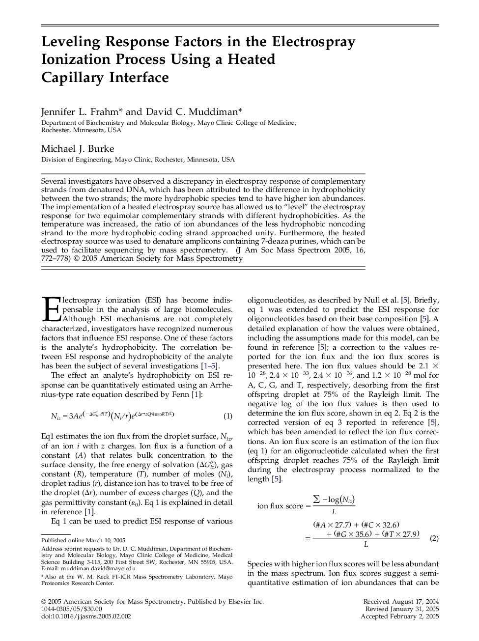 Leveling Response Factors in the Electrospray Ionization Process Using a Heated Capillary Interface