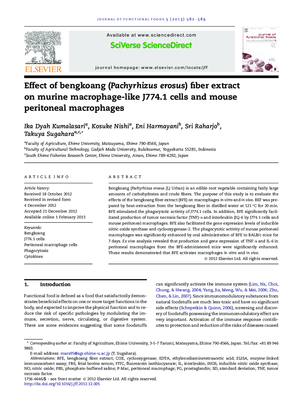 Effect of bengkoang (Pachyrhizus erosus) fiber extract on murine macrophage-like J774.1 cells and mouse peritoneal macrophages