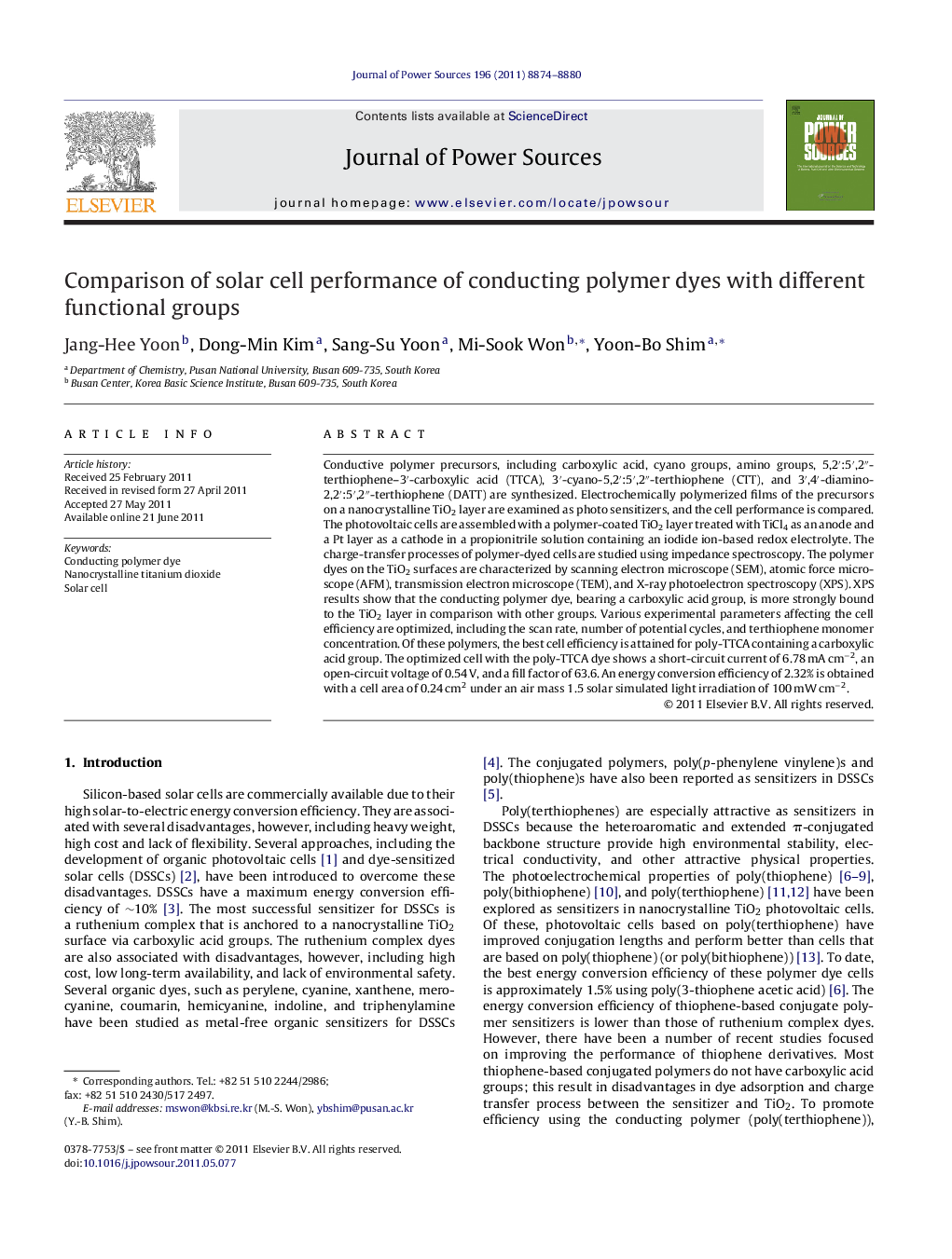 Comparison of solar cell performance of conducting polymer dyes with different functional groups