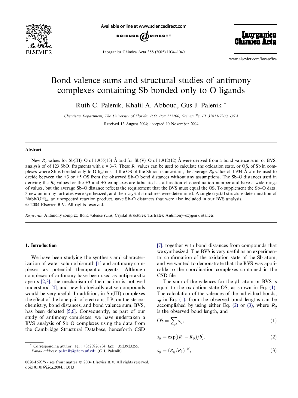 Bond valence sums and structural studies of antimony complexes containing Sb bonded only to O ligands