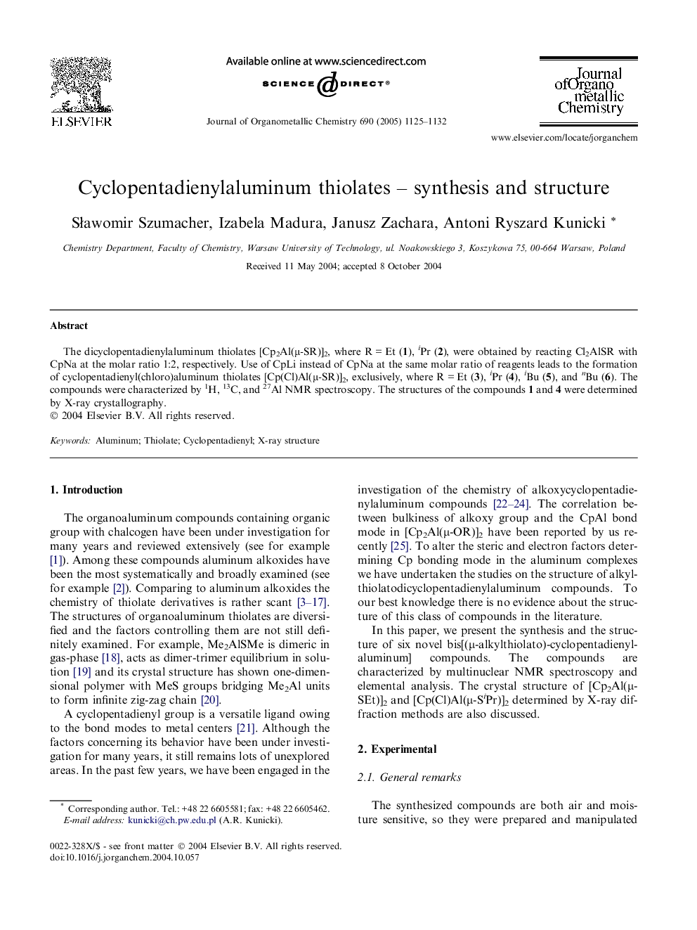 Cyclopentadienylaluminum thiolates - synthesis and structure