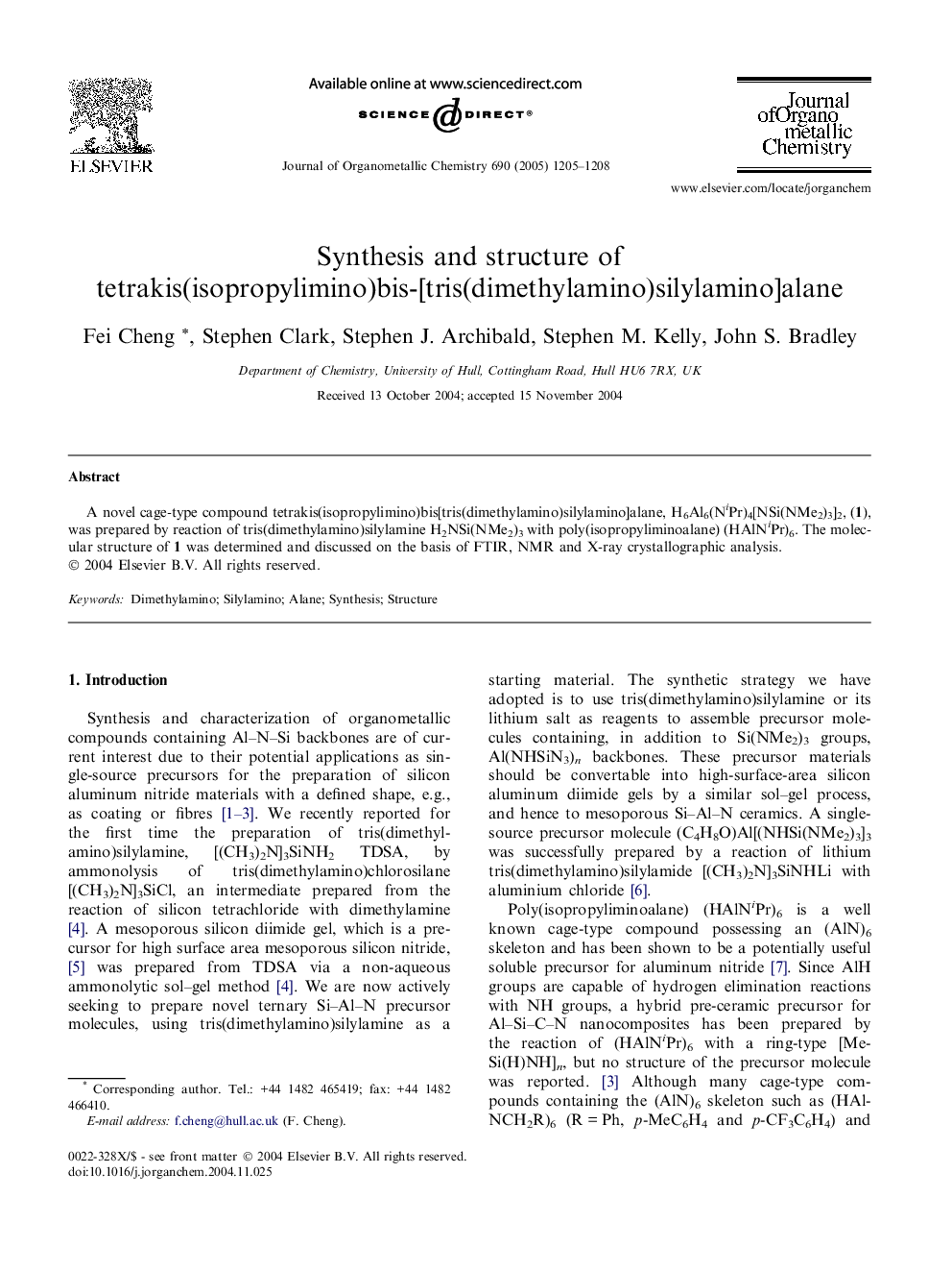 Synthesis and structure of tetrakis(isopropylimino)bis-[tris(dimethylamino)silylamino]alane