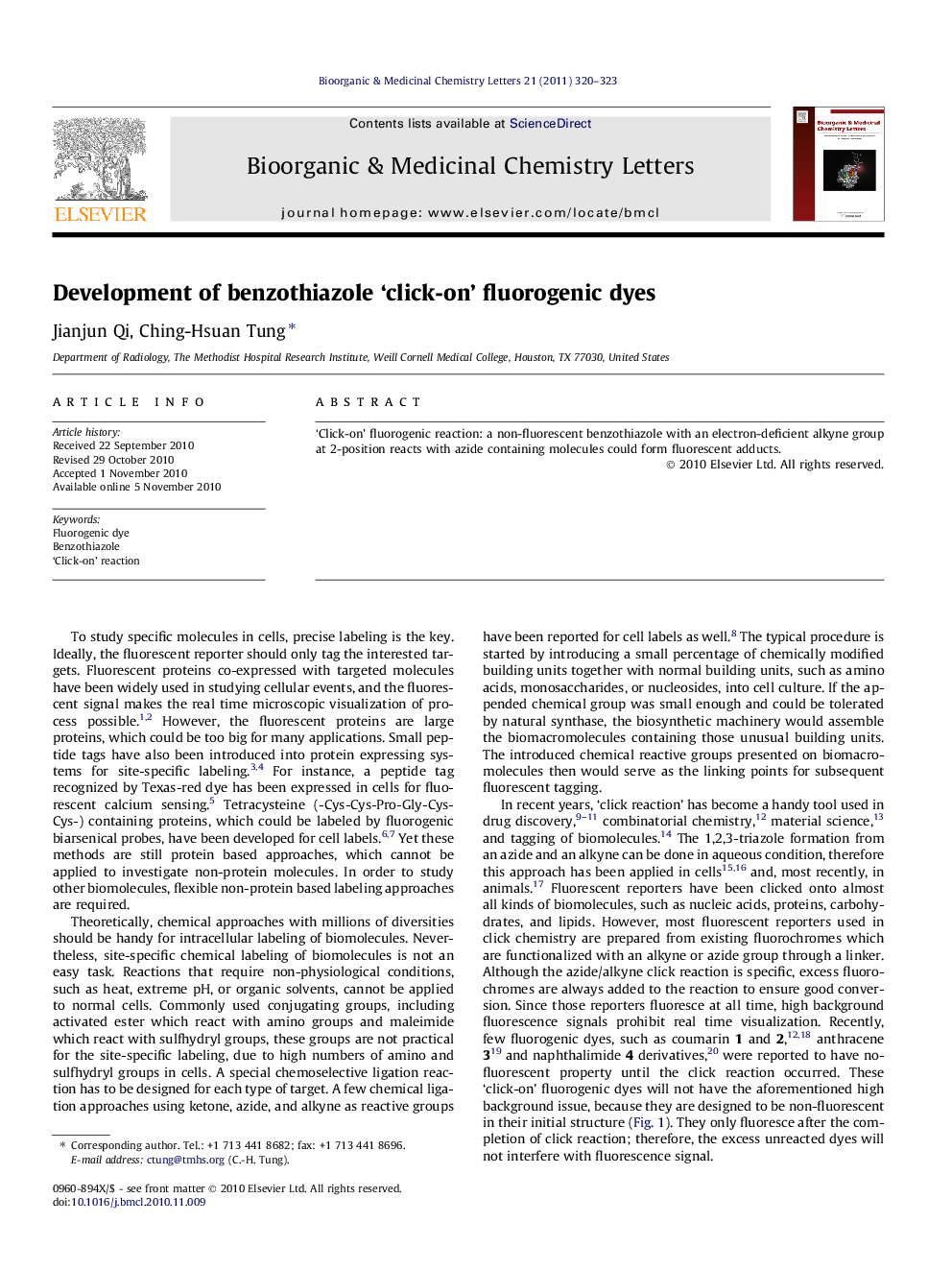 Development of benzothiazole 'click-on' fluorogenic dyes