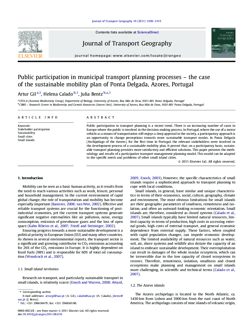 Public participation in municipal transport planning processes – the case of the sustainable mobility plan of Ponta Delgada, Azores, Portugal