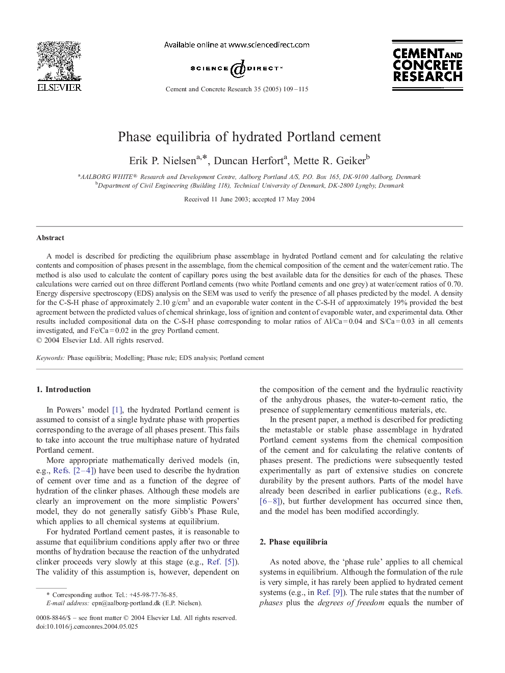 Phase equilibria of hydrated Portland cement