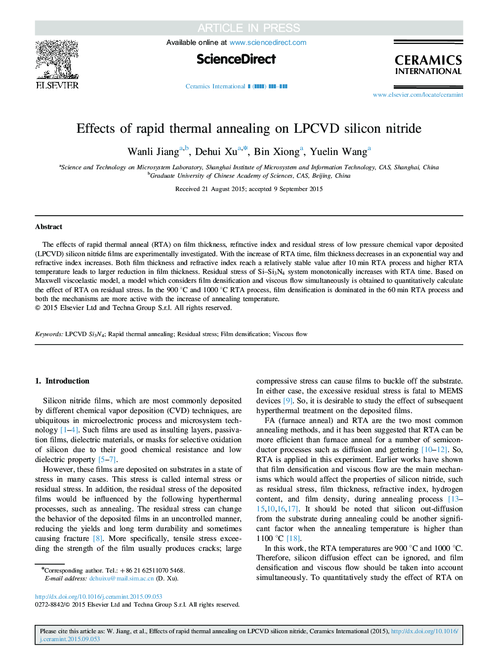 Effects of rapid thermal annealing on LPCVD silicon nitride