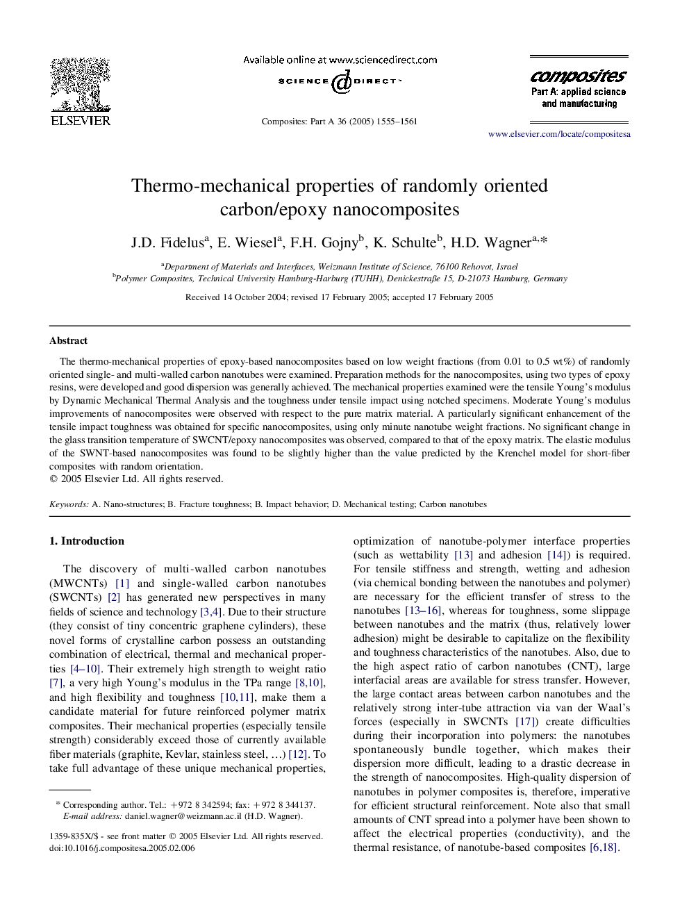 Thermo-mechanical properties of randomly oriented carbon/epoxy nanocomposites