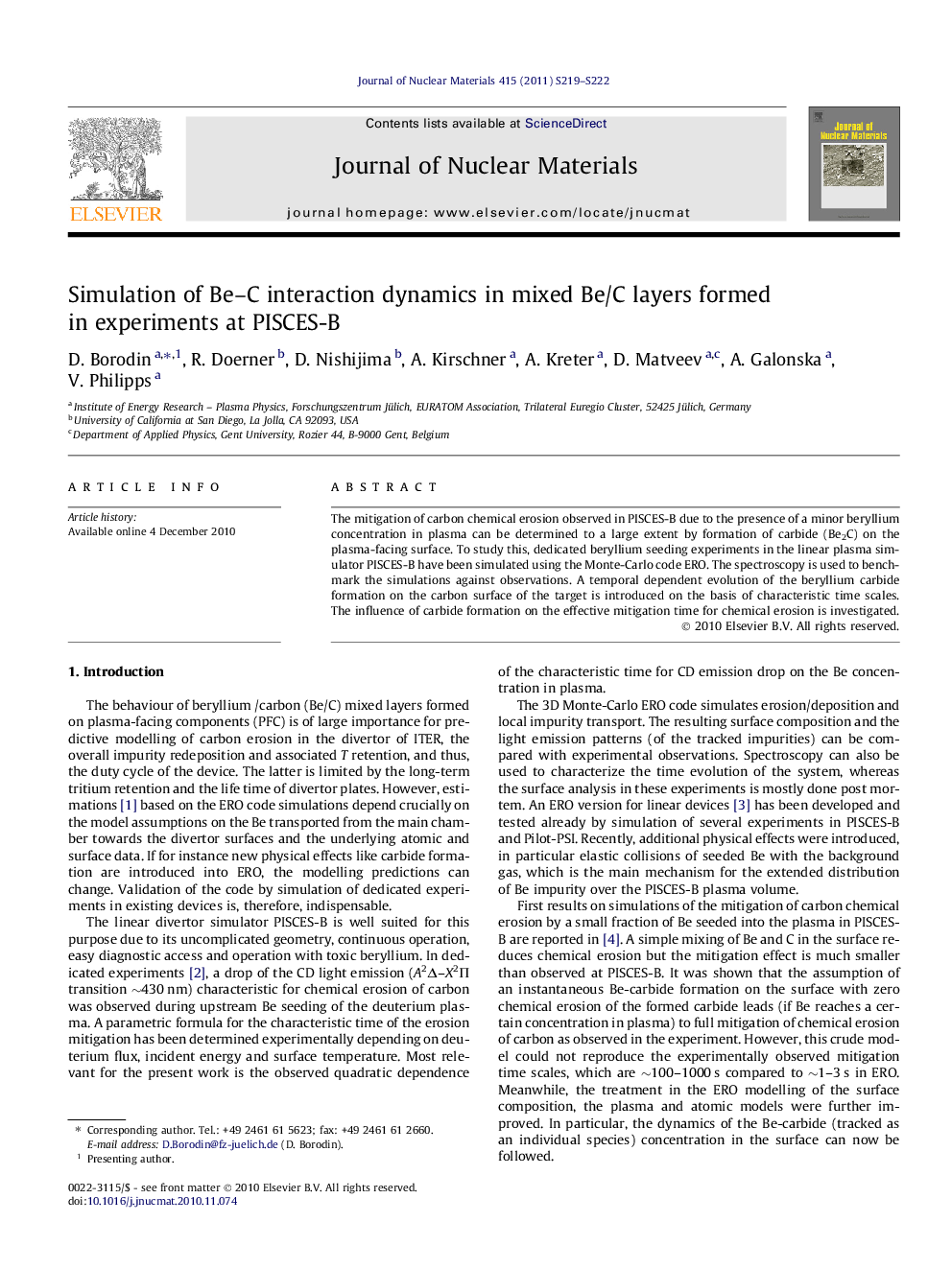 Simulation of Be-C interaction dynamics in mixed Be/C layers formed in experiments at PISCES-B