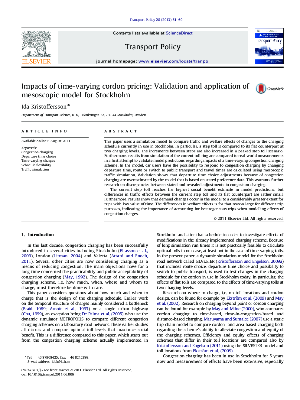 Impacts of time-varying cordon pricing: Validation and application of mesoscopic model for Stockholm