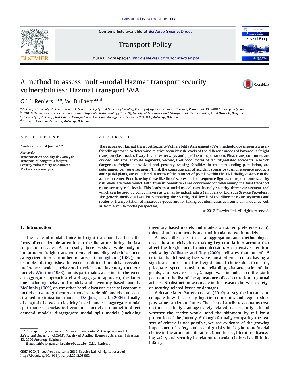 A method to assess multi-modal Hazmat transport security vulnerabilities: Hazmat transport SVA