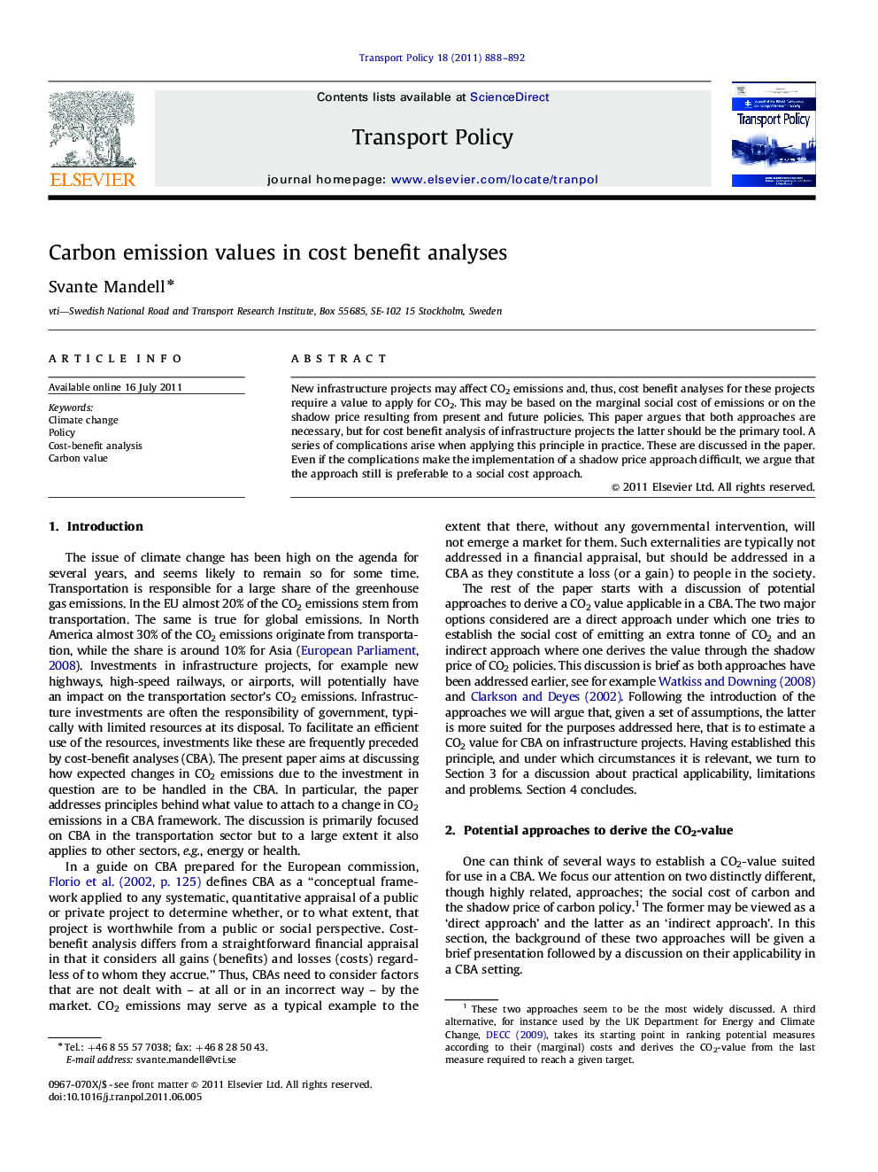 Carbon emission values in cost benefit analyses