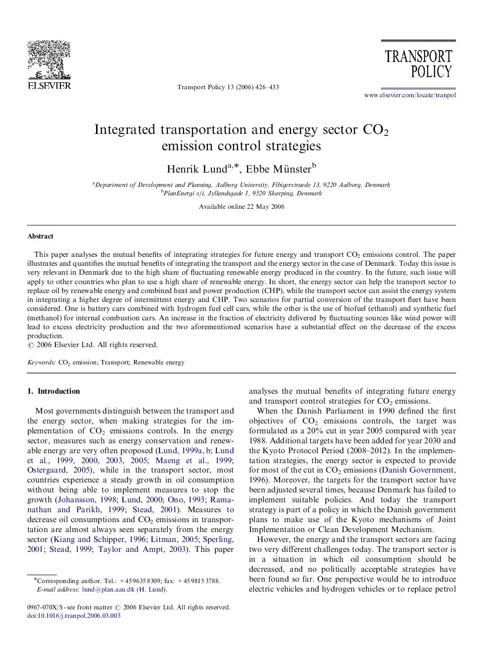 Integrated transportation and energy sector CO2 emission control strategies