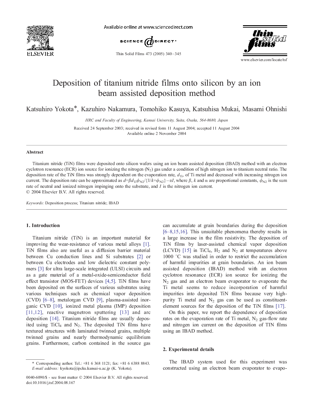 Deposition of titanium nitride films onto silicon by an ion beam assisted deposition method