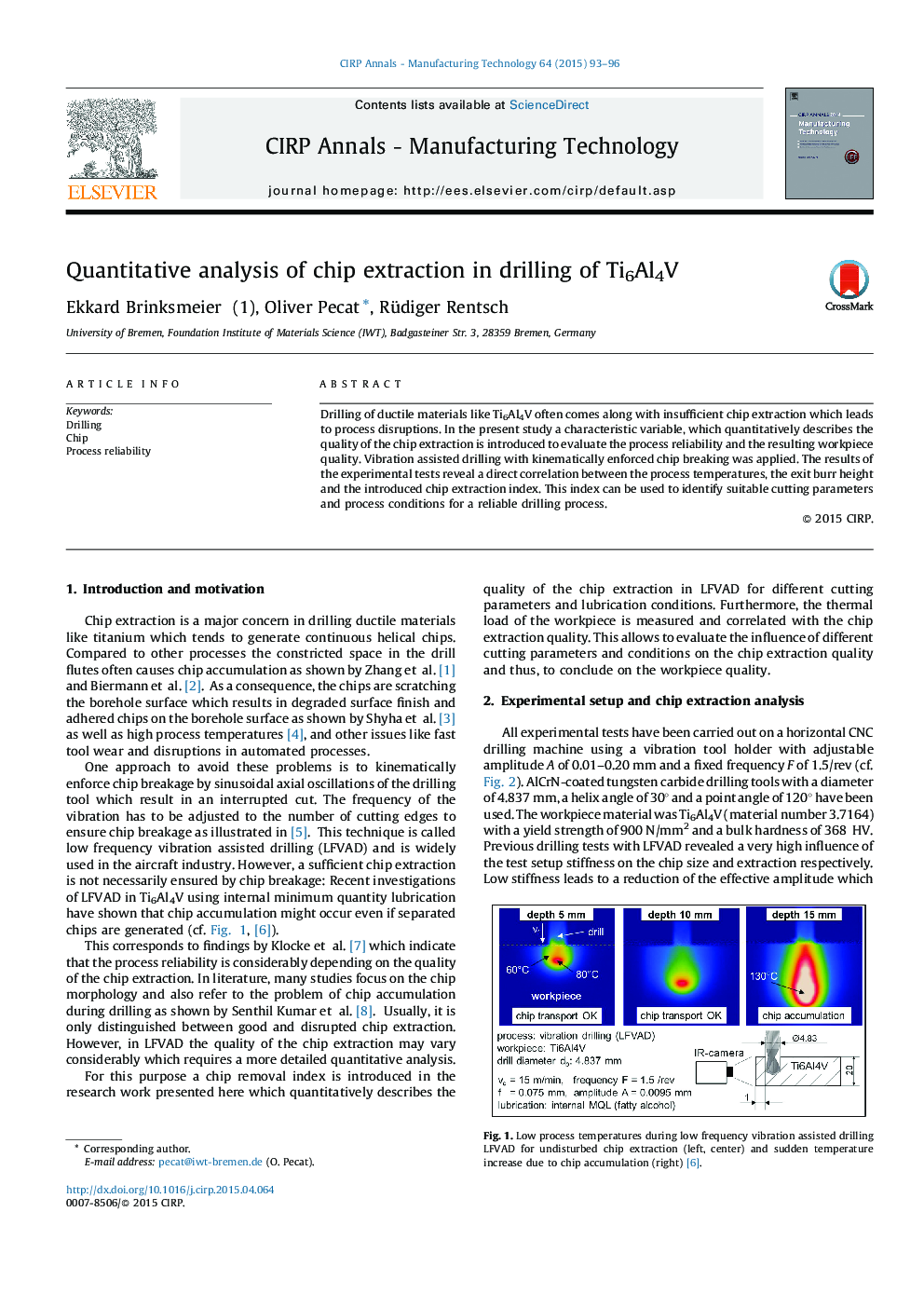 Quantitative analysis of chip extraction in drilling of Ti6Al4V