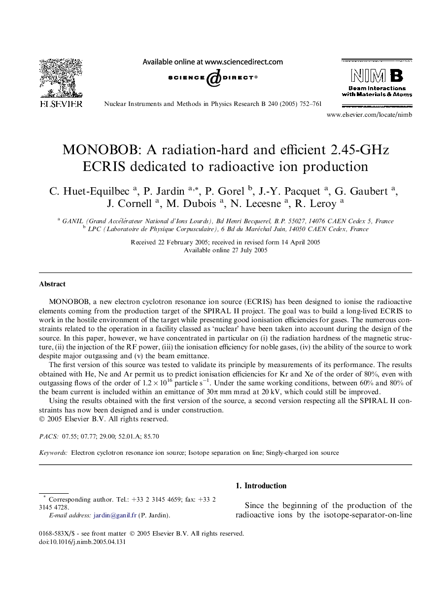 MONOBOB: A radiation-hard and efficient 2.45-GHz ECRIS dedicated to radioactive ion production