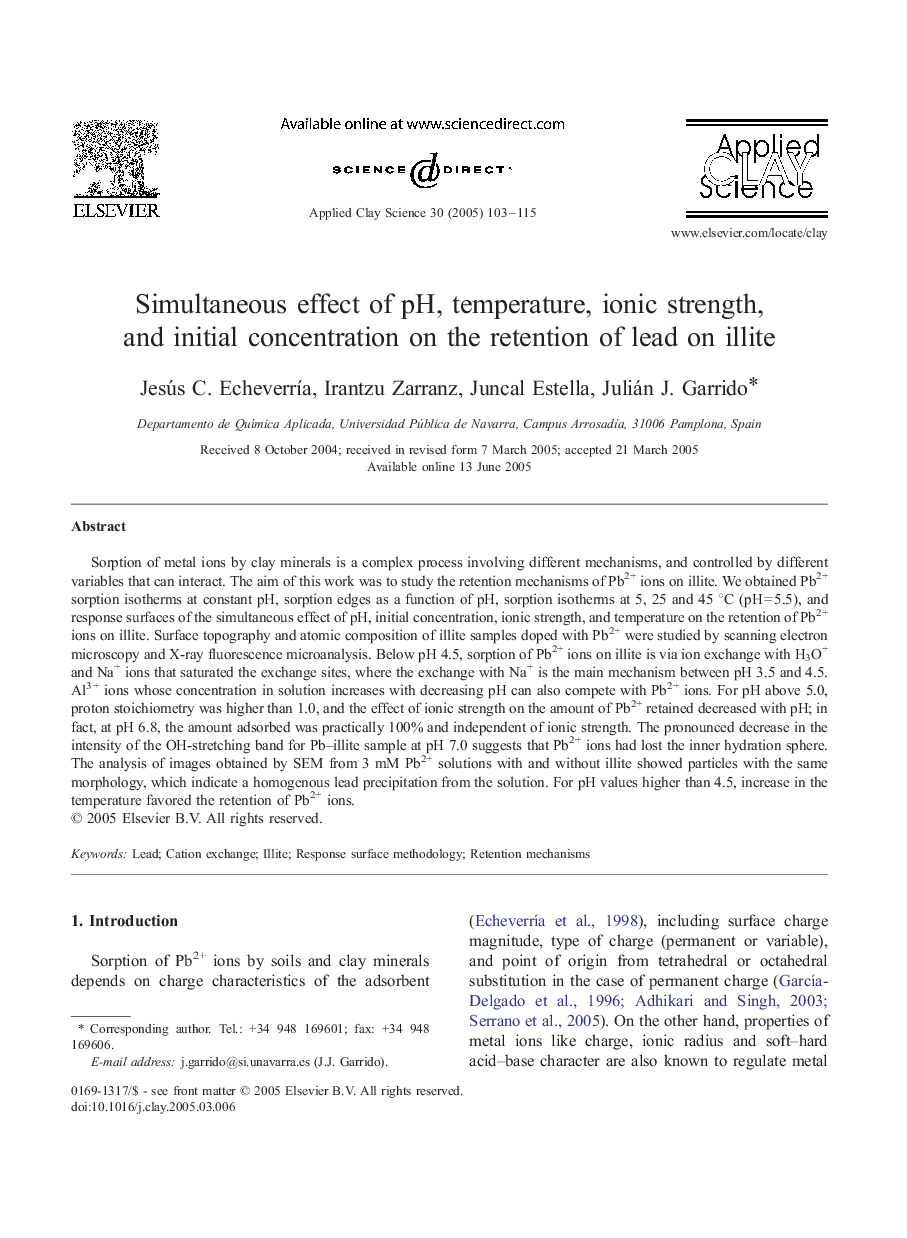Simultaneous effect of pH, temperature, ionic strength, and initial concentration on the retention of lead on illite