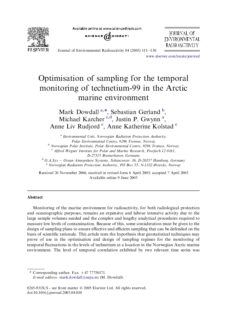 Optimisation of sampling for the temporal monitoring of technetium-99 in the Arctic marine environment