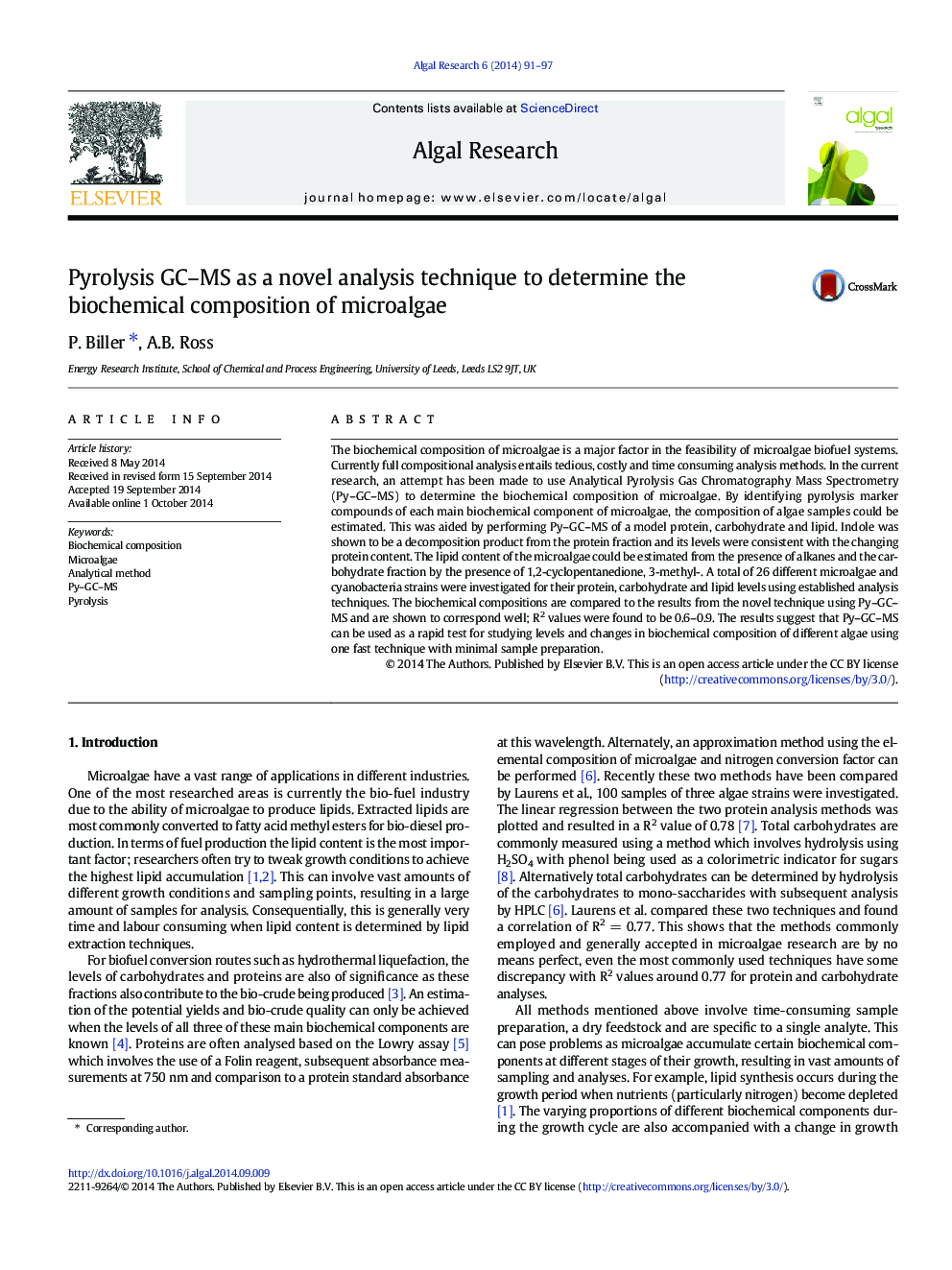 Pyrolysis GC-MS as a novel analysis technique to determine the biochemical composition of microalgae