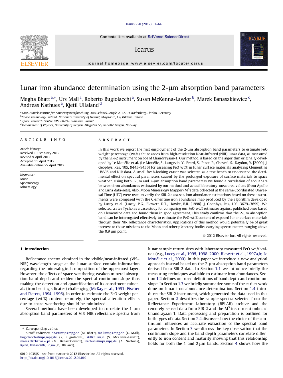 Lunar iron abundance determination using the 2-Î¼m absorption band parameters