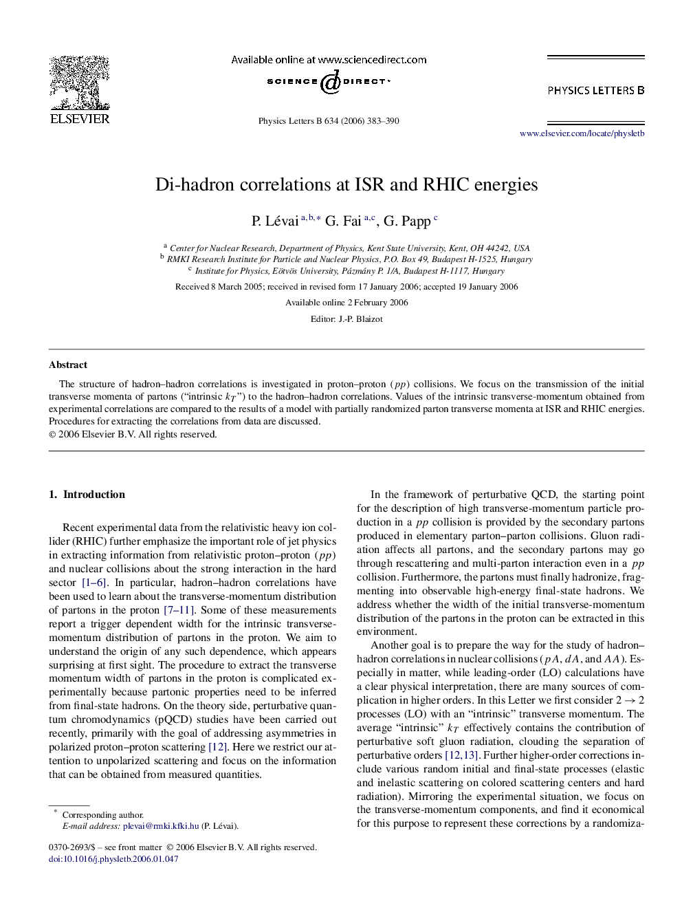 Di-hadron correlations at ISR and RHIC energies