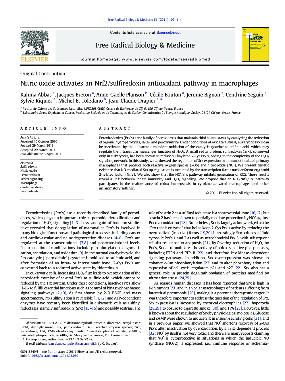 Nitric oxide activates an Nrf2/sulfiredoxin antioxidant pathway in macrophages