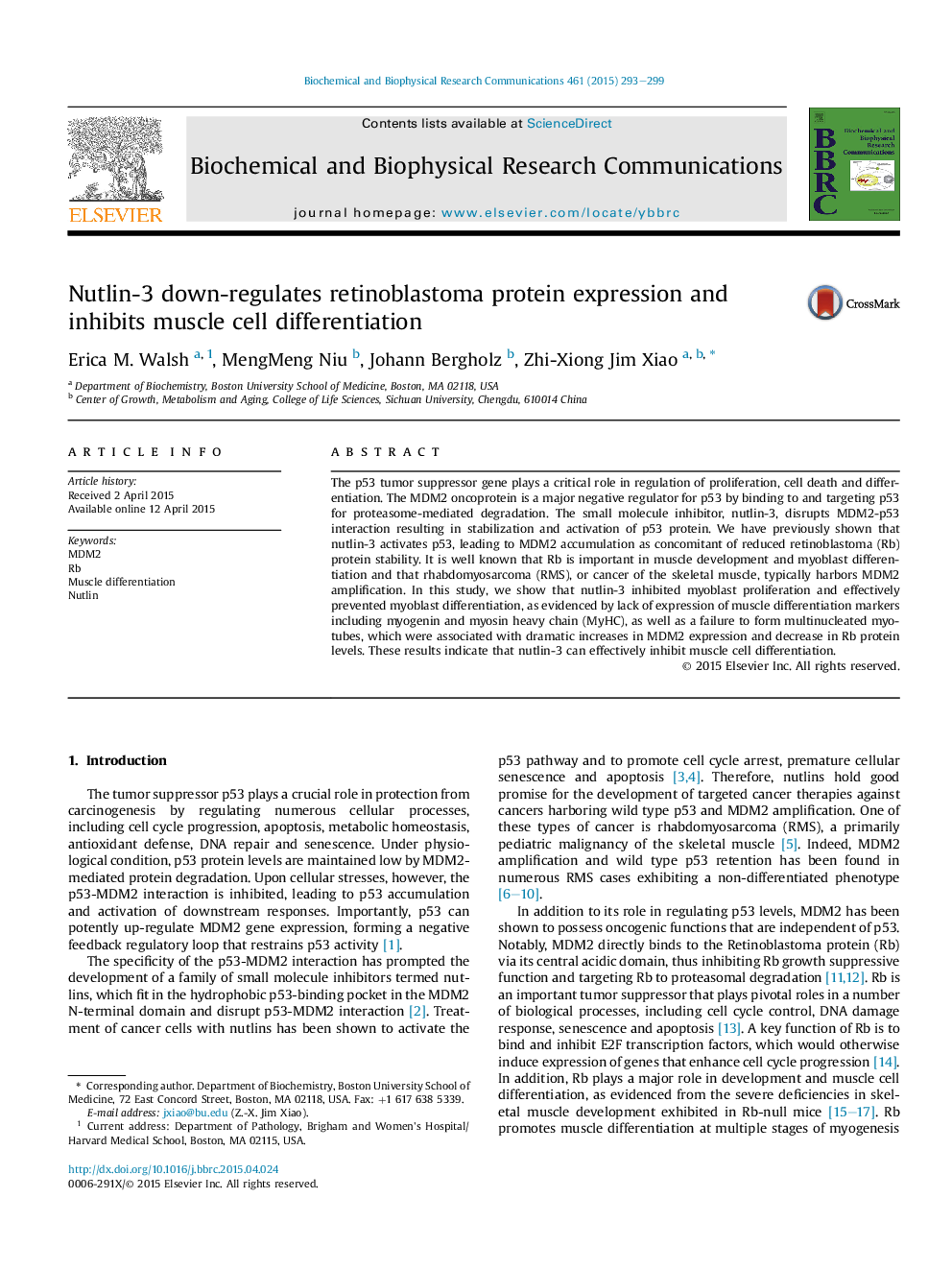 Nutlin-3 down-regulates retinoblastoma protein expression and inhibits muscle cell differentiation