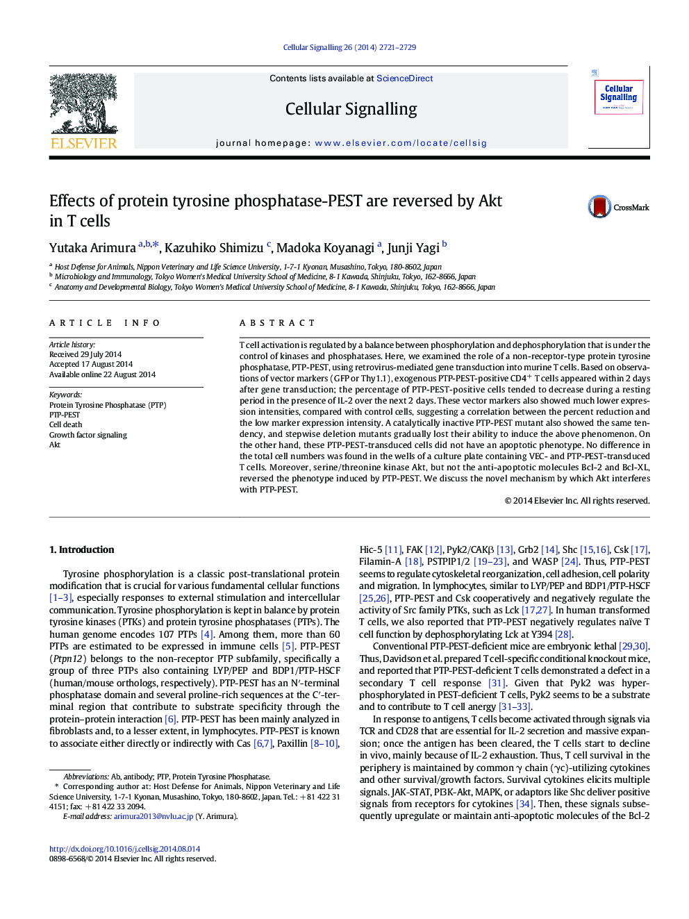 Effects of protein tyrosine phosphatase-PEST are reversed by Akt in T cells