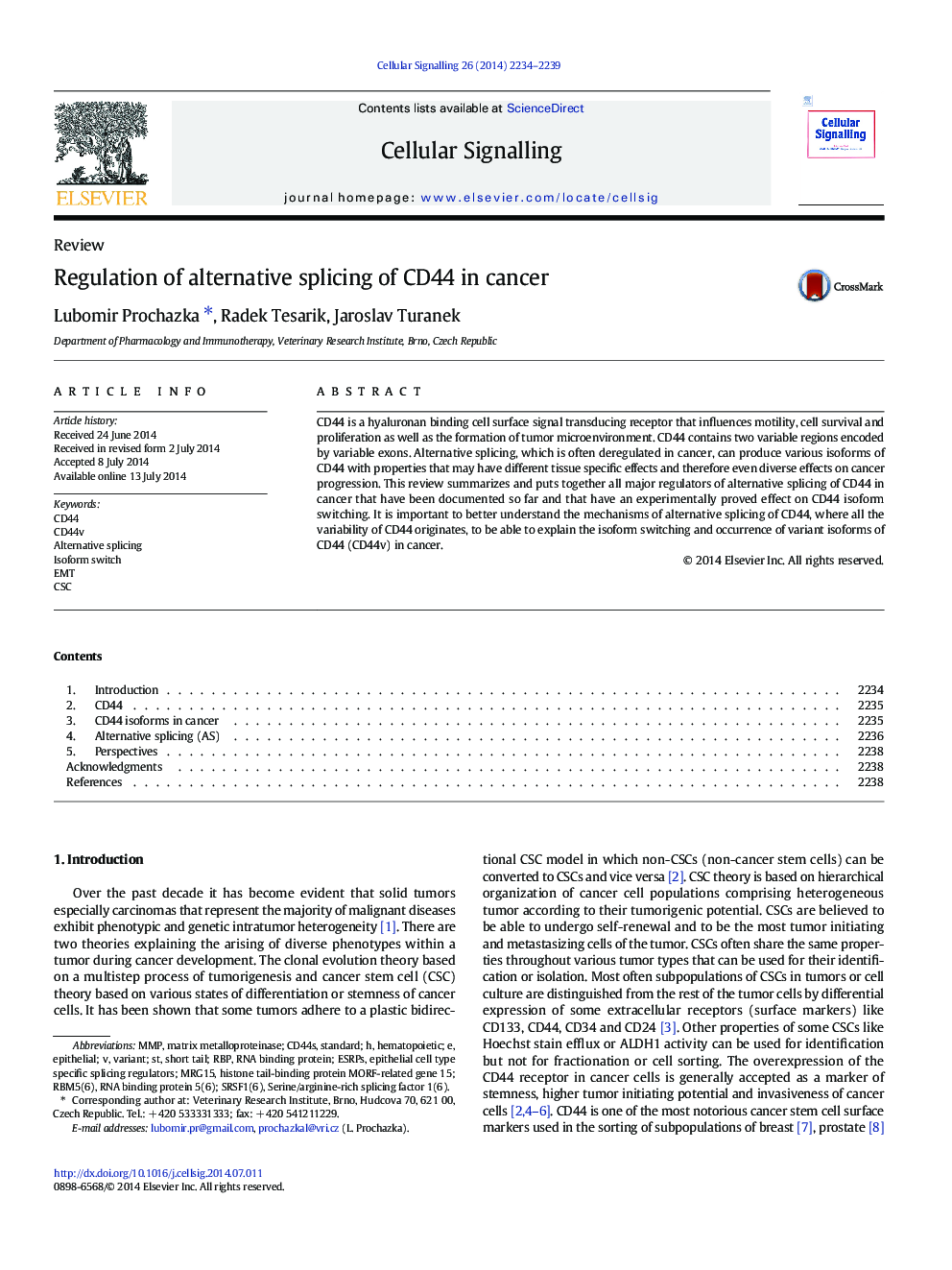 Regulation of alternative splicing of CD44 in cancer