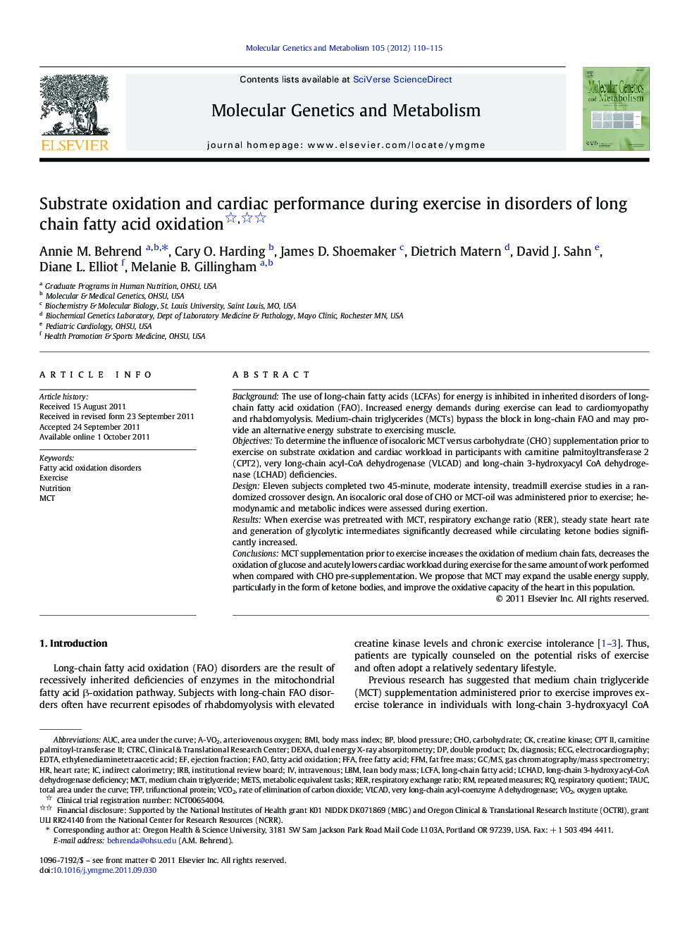 Substrate oxidation and cardiac performance during exercise in disorders of long chain fatty acid oxidation