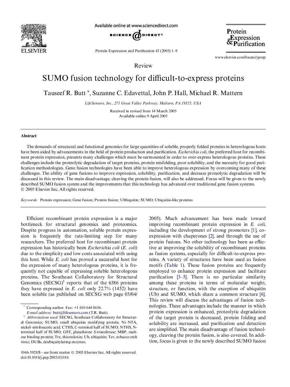 SUMO fusion technology for difficult-to-express proteins