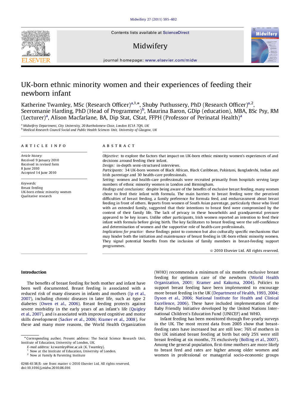 UK-born ethnic minority women and their experiences of feeding their newborn infant