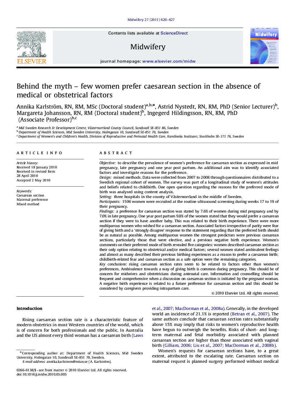 Behind the myth – few women prefer caesarean section in the absence of medical or obstetrical factors