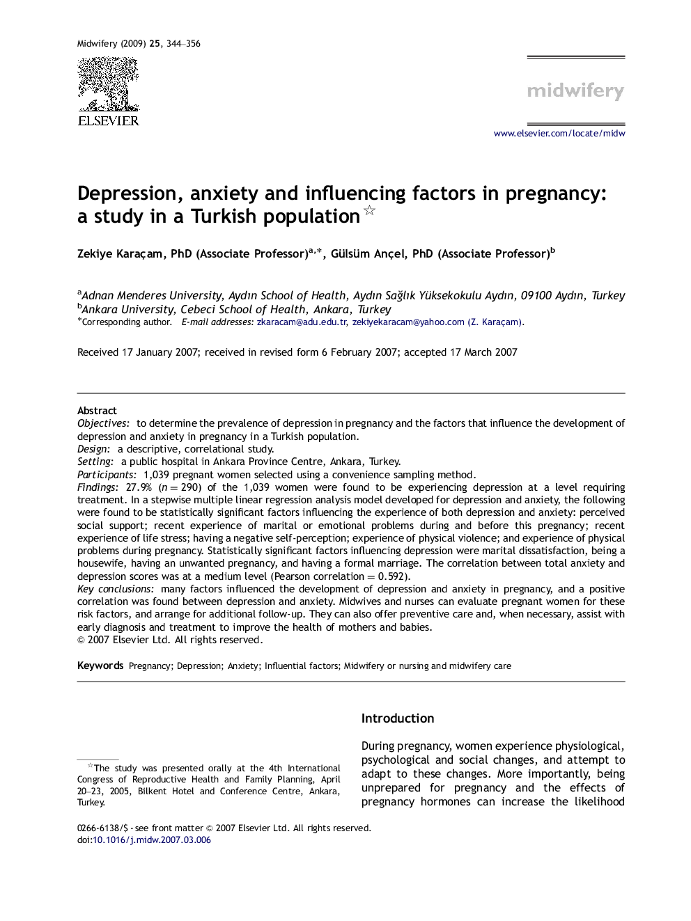 Depression, anxiety and influencing factors in pregnancy: a study in a Turkish population 