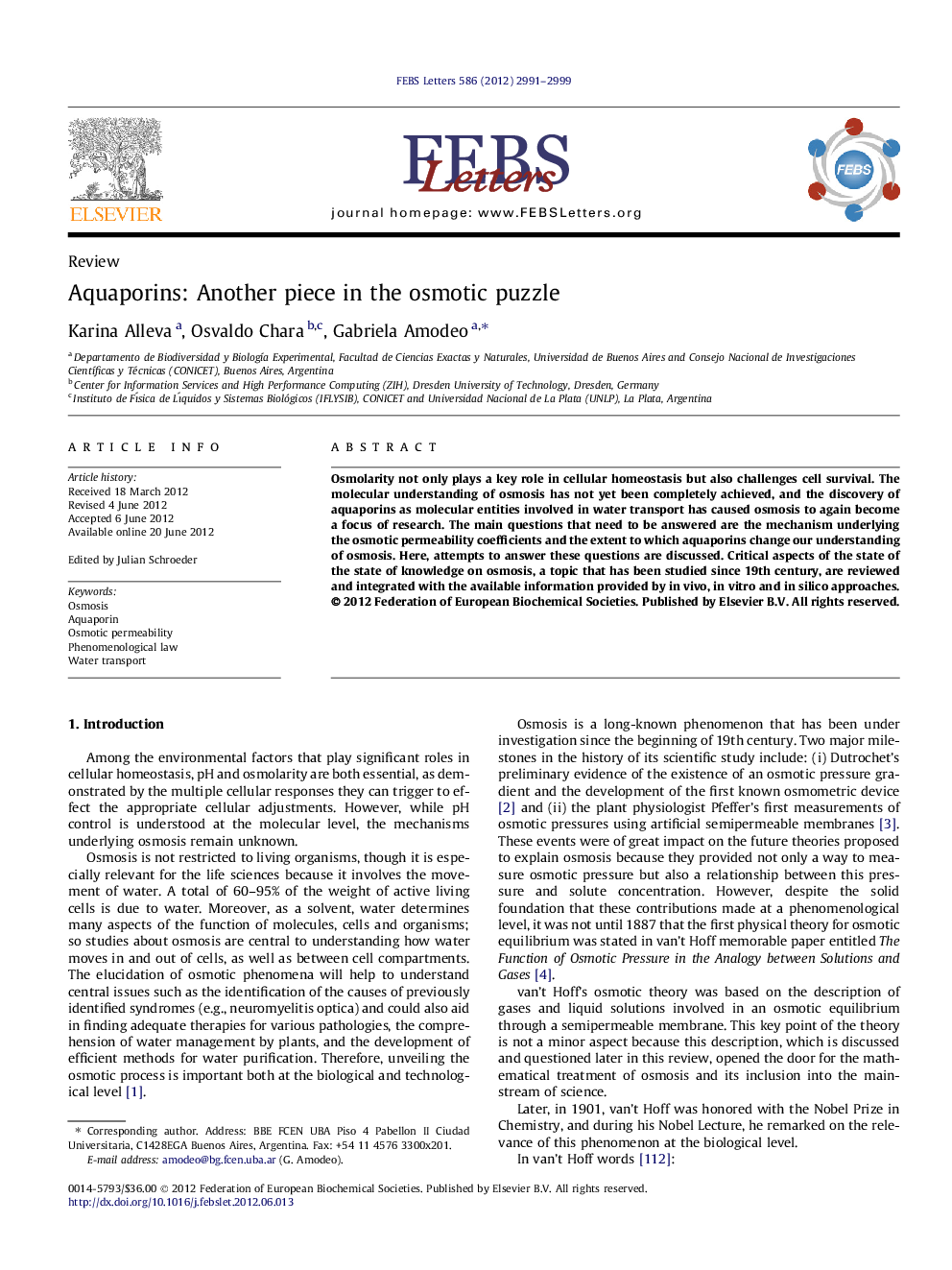 Aquaporins: Another piece in the osmotic puzzle