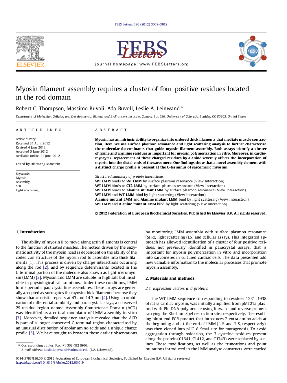 Myosin filament assembly requires a cluster of four positive residues located in the rod domain