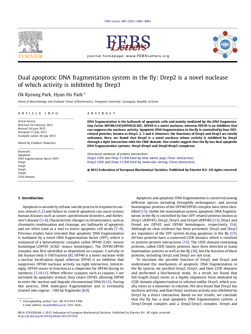 Dual apoptotic DNA fragmentation system in the fly: Drep2 is a novel nuclease of which activity is inhibited by Drep3