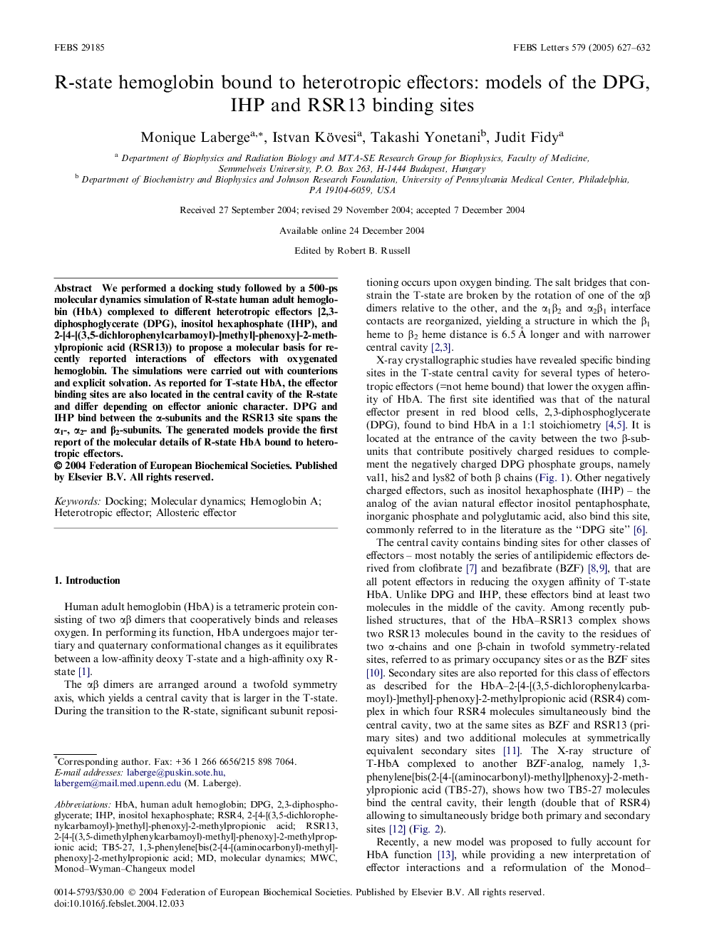 R-state hemoglobin bound to heterotropic effectors: models of the DPG, IHP and RSR13 binding sites