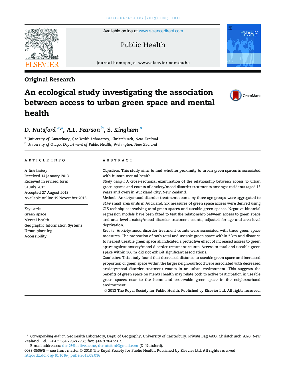An ecological study investigating the association between access to urban green space and mental health